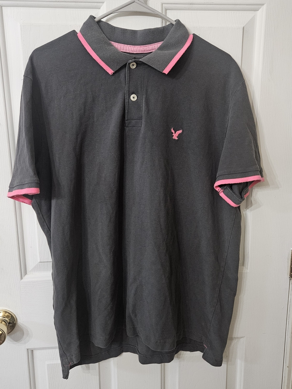 American Eagle Gray Neon Pink Athletic Fit Polo Shirt XL